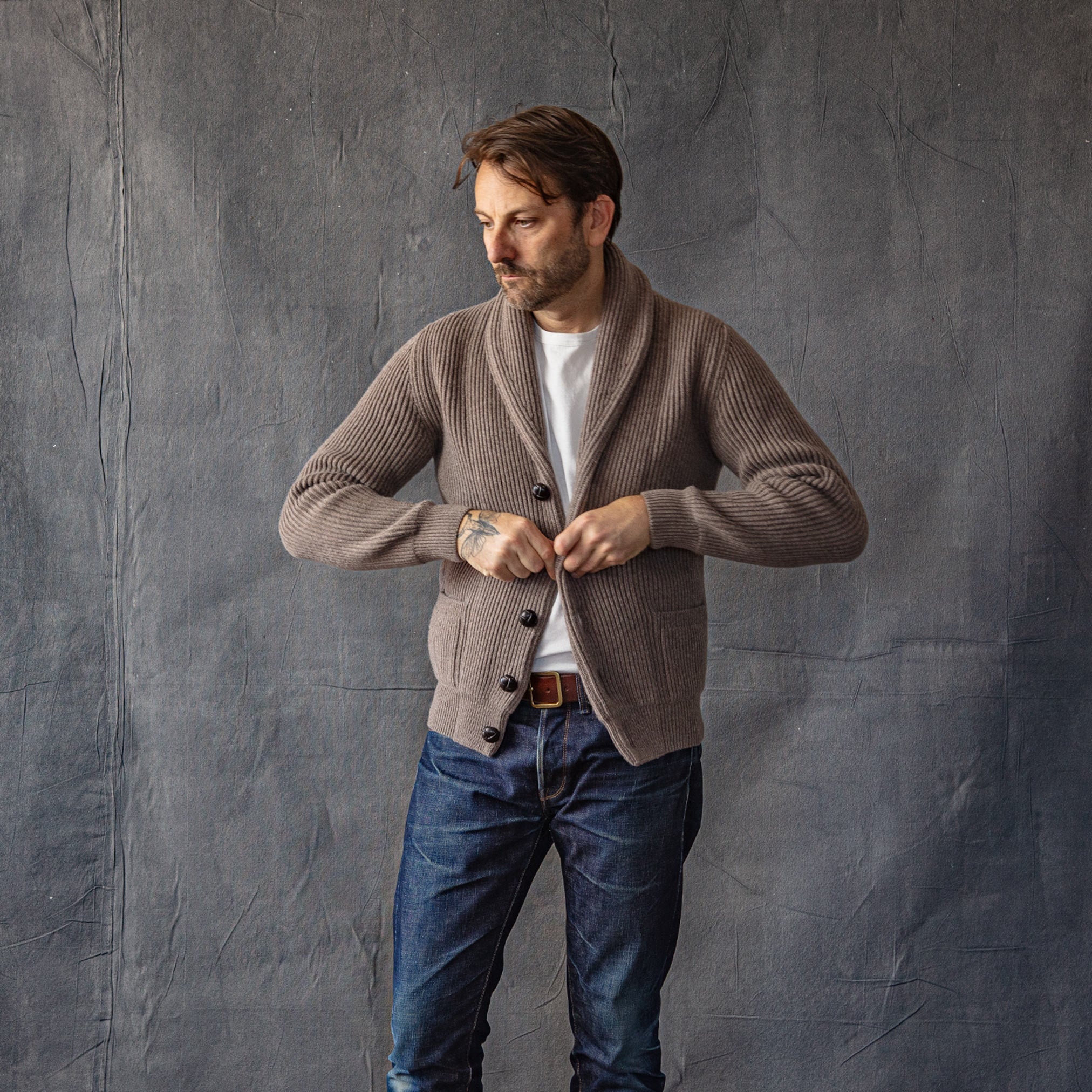 Shawl Cardigan in Taupe