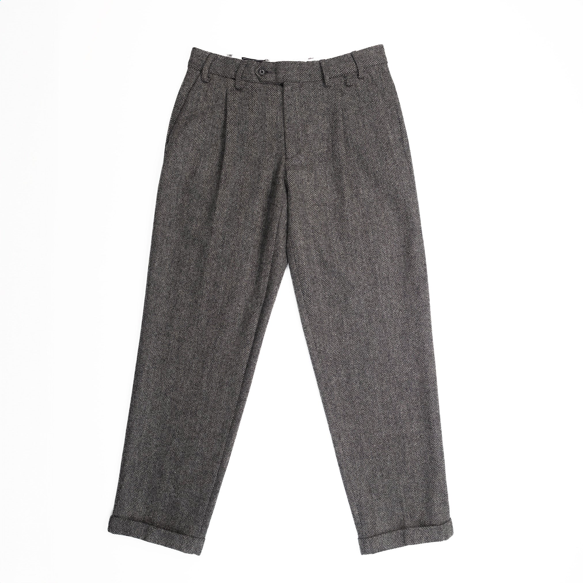 Herringbone Trousers in Grey Wool