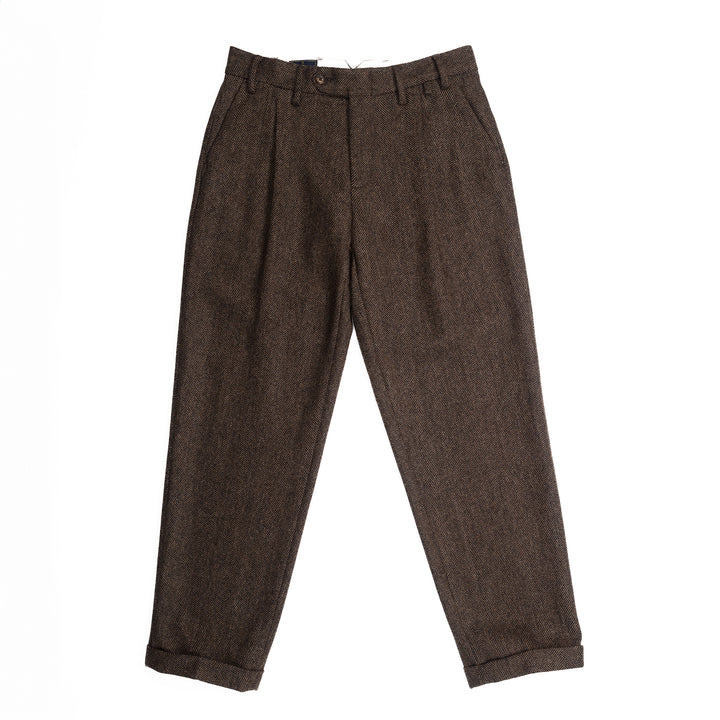 Herringbone Trousers in Brown Wool