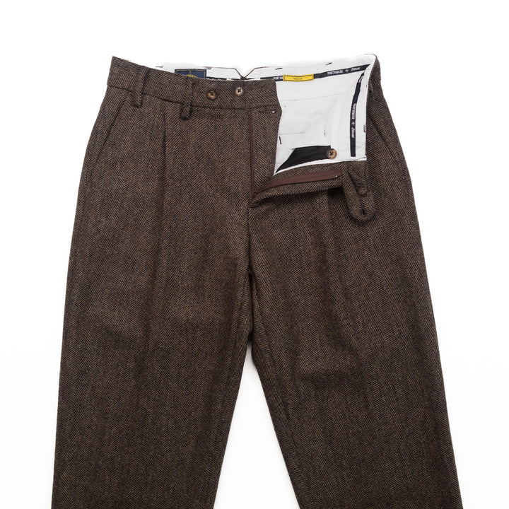 Herringbone Trousers in Brown Wool