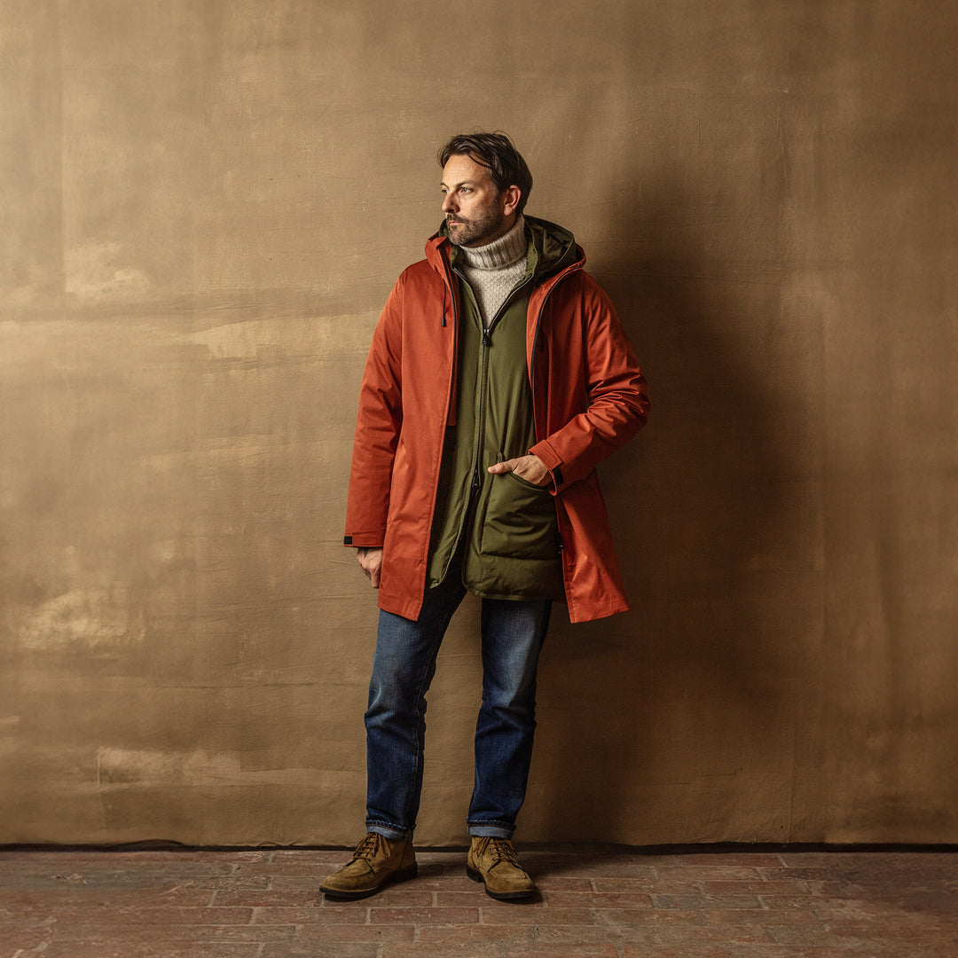 Long Rain Jacket in Dark Orange