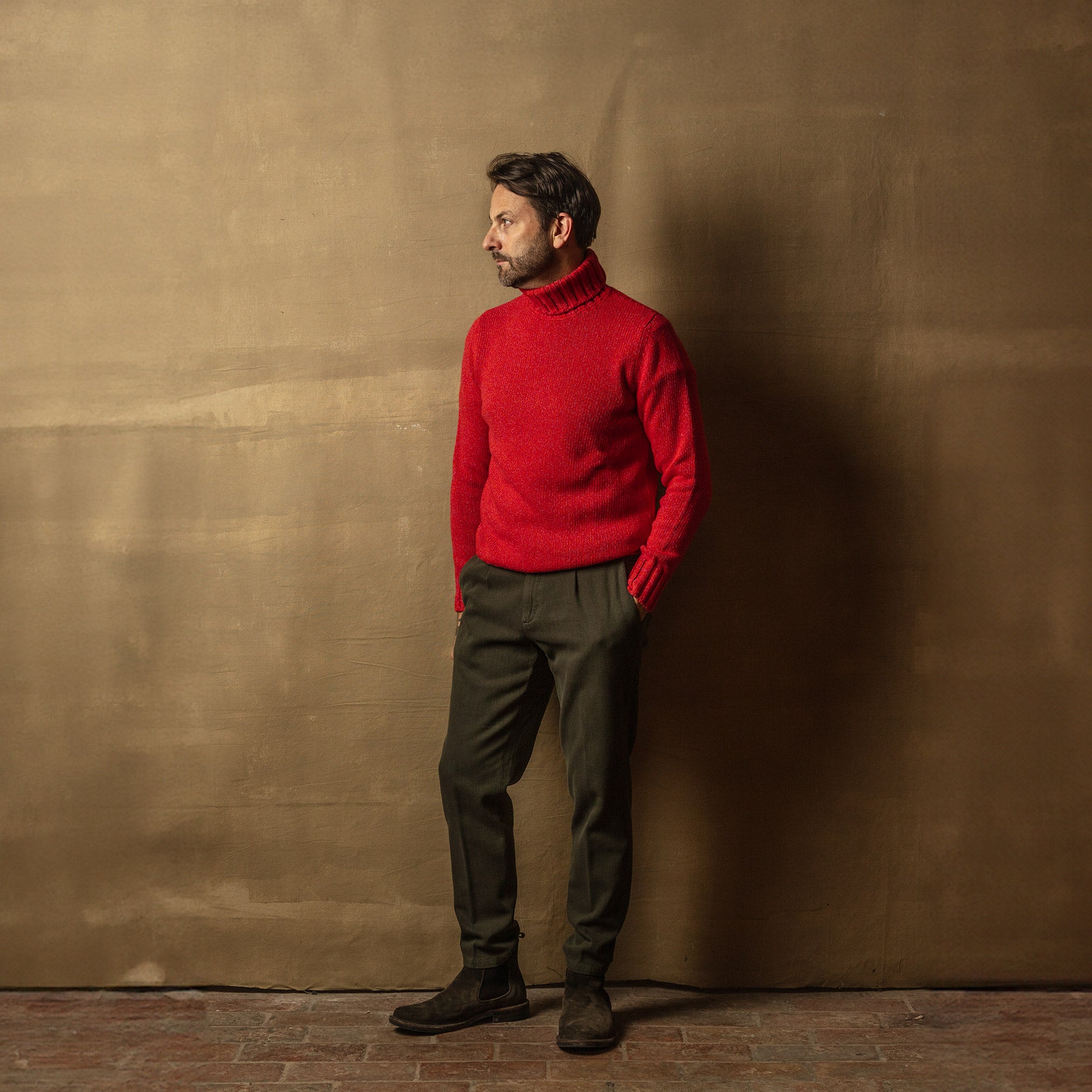 Rollneck Sweater in Red Melange