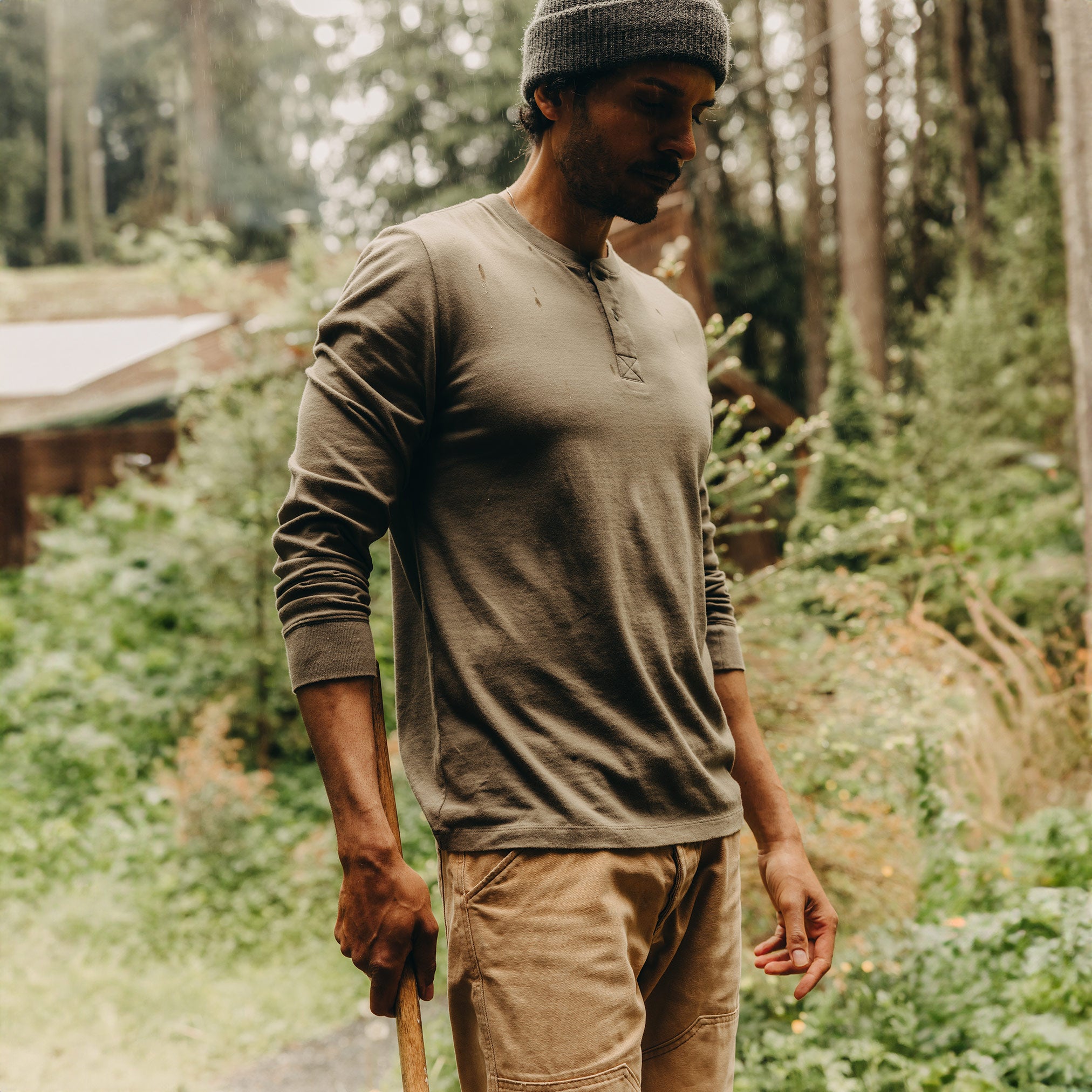 The Organic Cotton Henley in Heather Sage