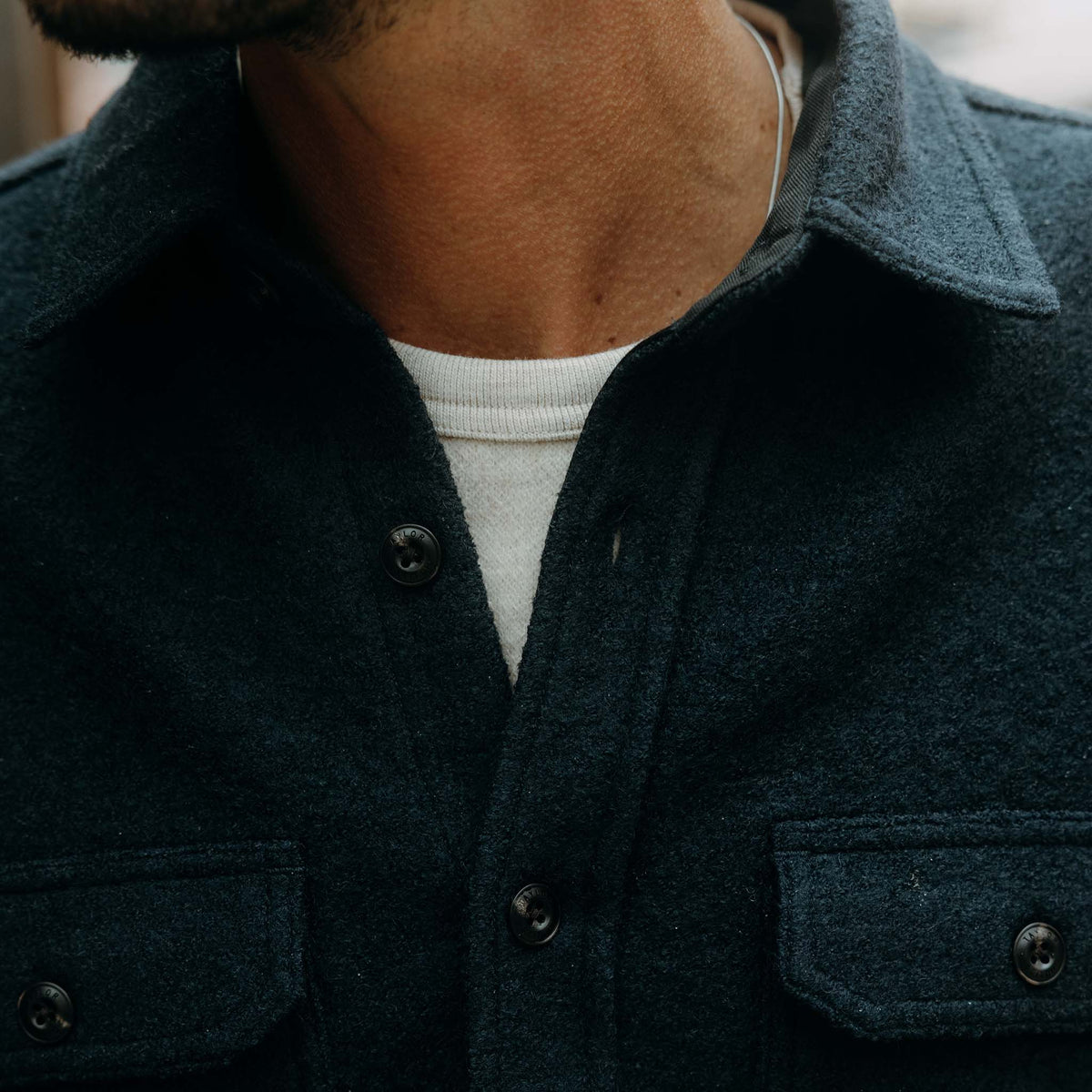 The Connor Overshirt in Dark Navy Boucle