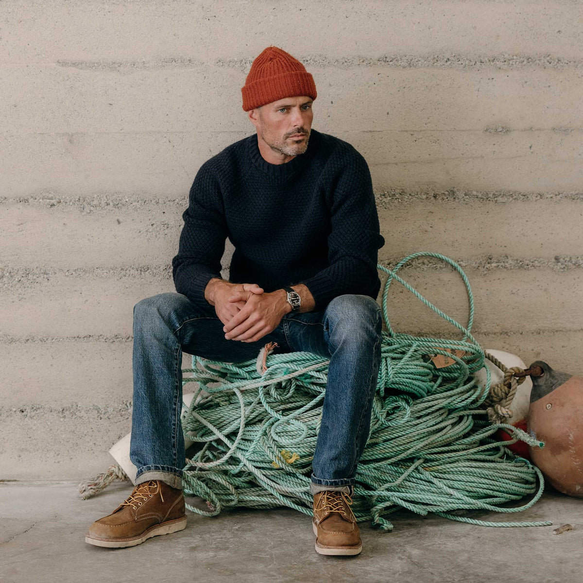 The Fisherman Sweater in Dark Navy Merino