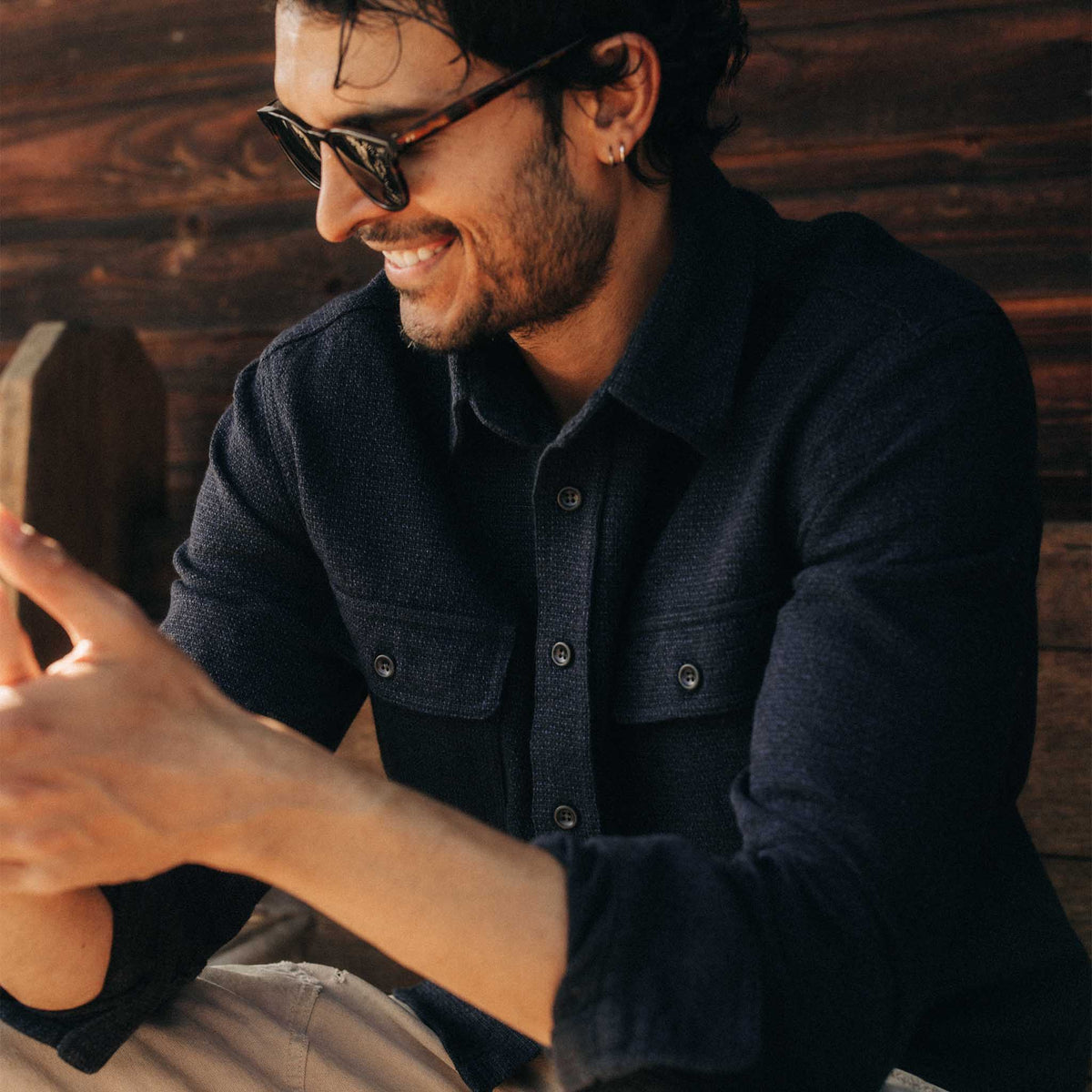 The Ledge Shirt in Dark Navy Linen Tweed