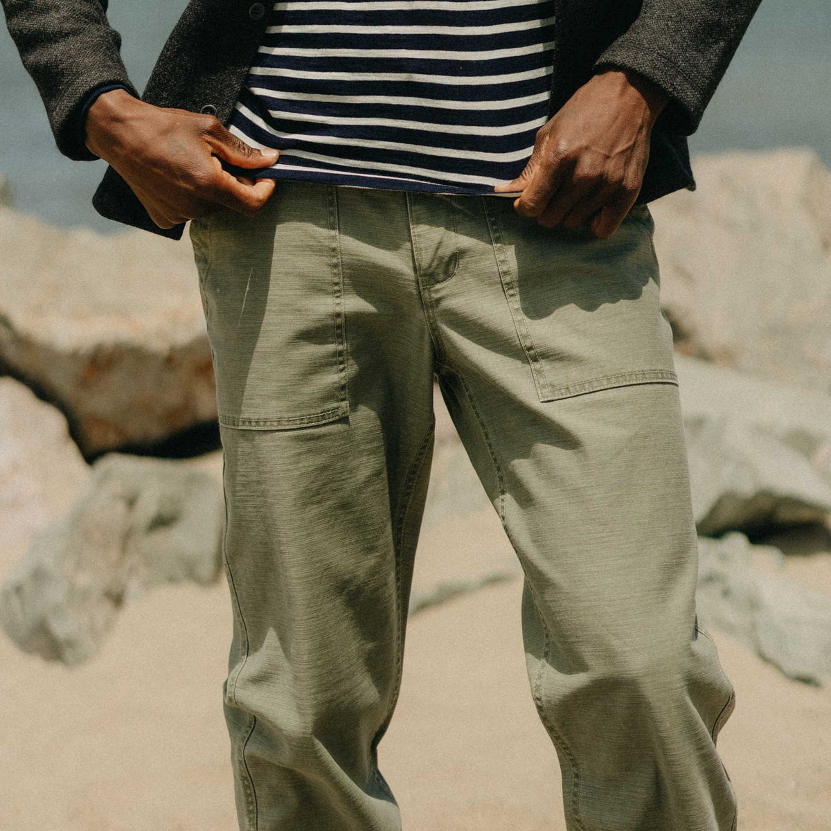 The Surplus Pant in Field Olive Reverse Sateen