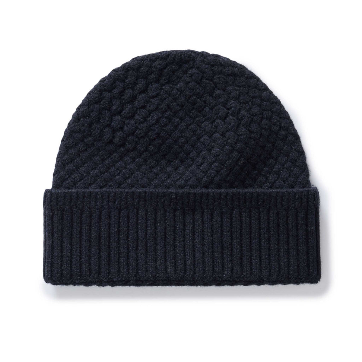 The Textured Knit Beanie in Heather Navy Merino