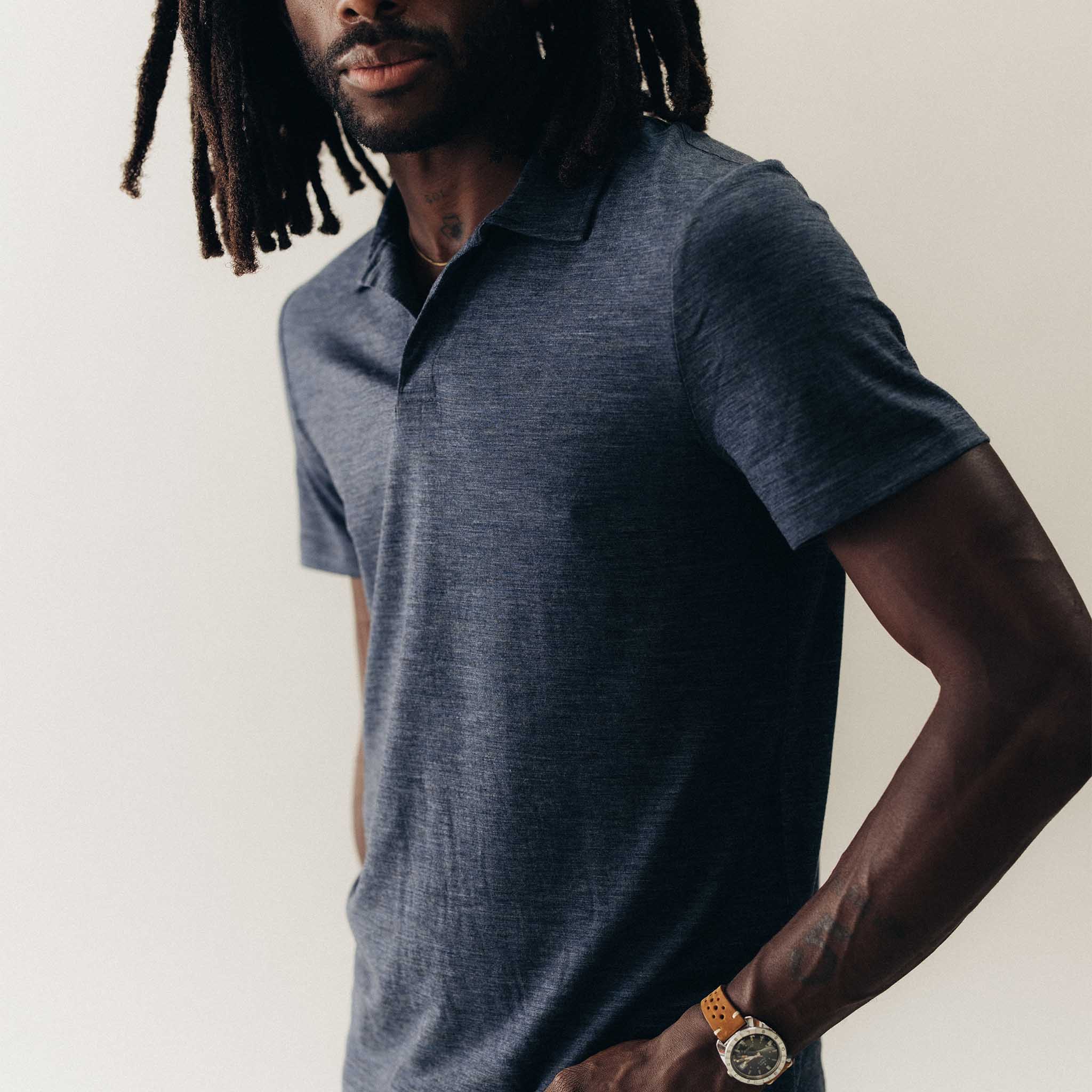 The Merino Polo in Heather Navy