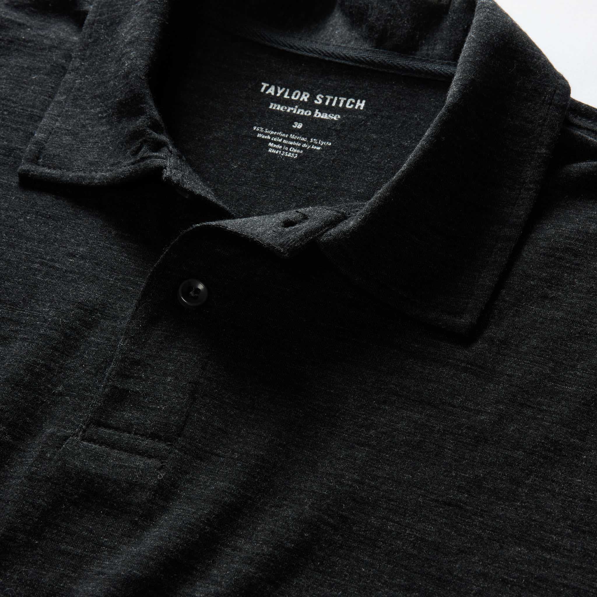 The Merino Polo in Heather Black