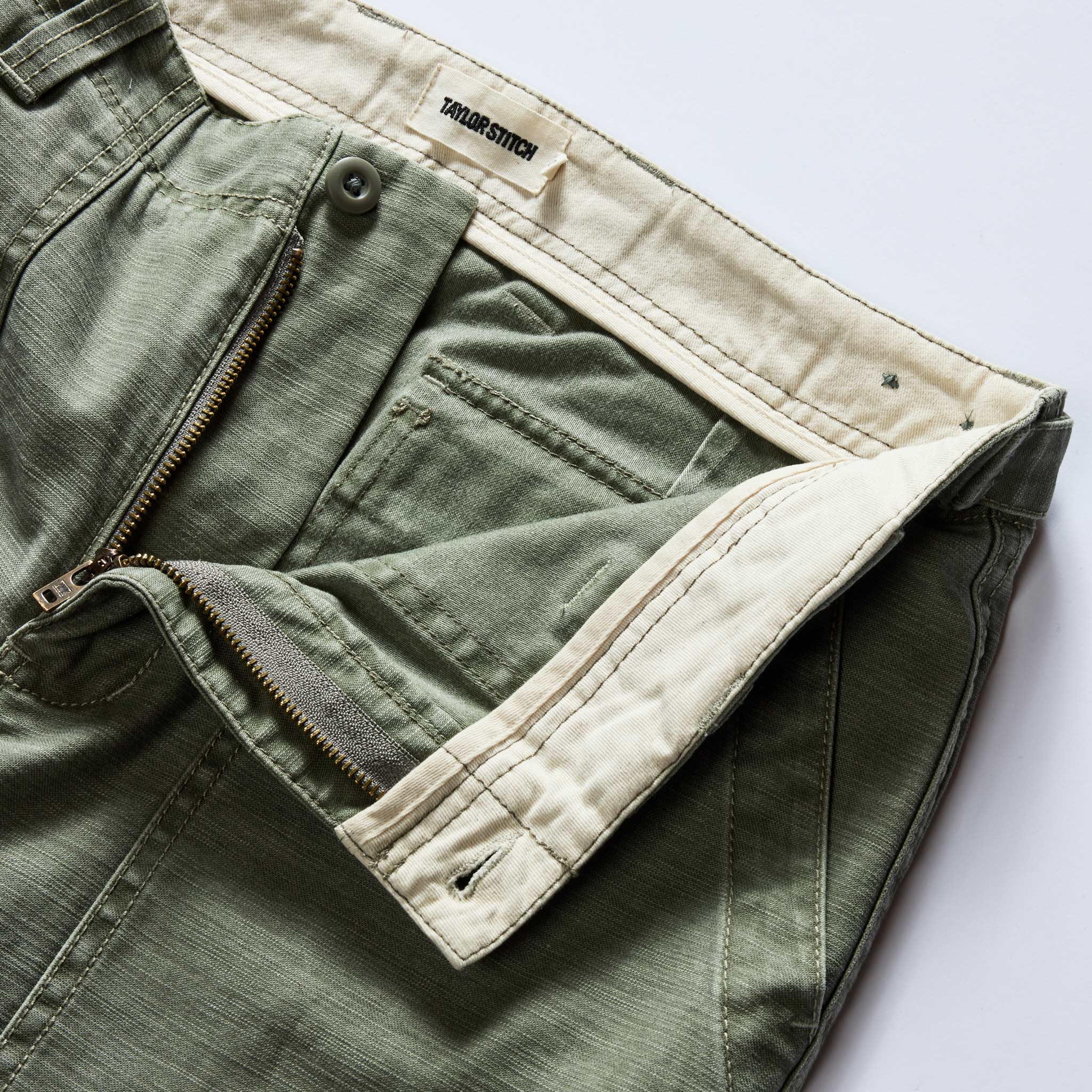 The Surplus Pant in Field Olive Reverse Sateen